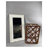 Vintage Wood Frame Mirror & Wine Rack