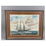 Framed/Signed Sail Boat Painting by P. Norton