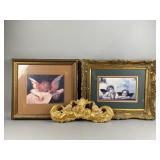Antique Cherub Pediment & Framed Cherub Prints