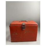 Vintage Red-Orange Metal Ice Chest Cooler