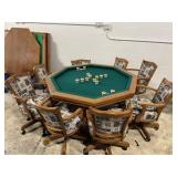Vintage Poker 3 Side Table with 8 Rolling Chairs