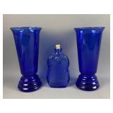 (2) Cobalt Blue Hand Blown Glass Vases & More