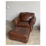Brown 100% Leather Chair & Ottoman