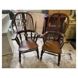 Pair of Windsor High Back Wood Arm Chairs