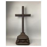 Vintage Tramp Art Wooden Standing Cross