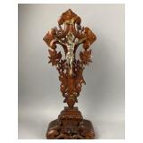 Antique Ornate Carved Wooden Altar Crucifix