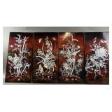 Vintage (4) Red Lacquer Wall Panels