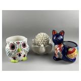 Handmade Mexican Pottery Cat Planter & More