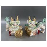 Pair of Chinese Porcelain Foo Dogs,  Hand Painted