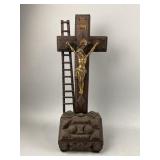 Vintage French Tramp Art Standing Crucifix
