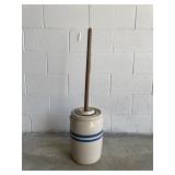 Vtg USA Pottery Hand-Turned Stoneware Butter Churn