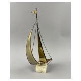 Vintage Signed Brass & Copper Sailboat Sculpture
