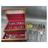 Silverware Box & Silver Plated Flatware