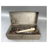 Vintage Metal Tool Box w/ Misc Tools