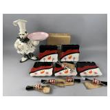 Ceramic Bistro Chef & Christmas Snowman Plates