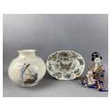 Vintage Oriental Vase, Bowl, & Figurine