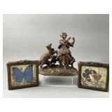 Vtg Framed Butterfly Bookends & More