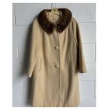 Vintage Yellow 100% Cashmere Coat, Faux Fur Collar