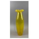 Vintage Yellow Art Glass Vase W/ Ruffled Rim