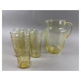 Antique Yellow Depression Glass Pitcher & Glasses