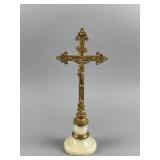 Antique Brass Altar Crucifix with Marble Base