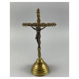 Antique Brass & Metal Standing Crucifix