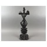 Antq Wooden Crucifix W/ Sacred Heart Of Jesus