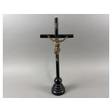 Antique Lacquered Wood Crucifix w/ Metal Corpus