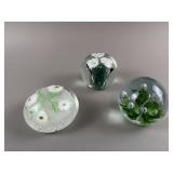 (3) Vintage Glass Floral Paperweights