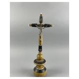 Antique Wood & Metal Tabletop Crucifix