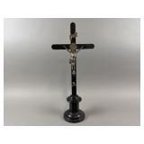 Antique Black Wooden Cross w/ Metal Corpus