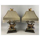 (2) Vintage Brass Camel Table Lamps