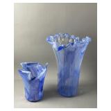 Vtg MC Ruffled Edged Blue Vases