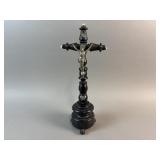 Antique Black Wooden Cross w/ Silver Corpus
