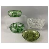 Green Bohemian Cut-to-Clear Crystal Bowls & More