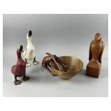 Vtg Hand-Carved African Wooden Bowl & More