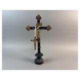 Antique Black Wood Cross w/ Brass Corpus