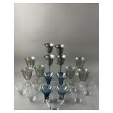 Vtg Blue Glass Martini Glasses & More