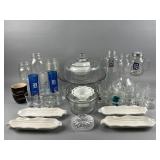 Vtg Clear Glass Cake Pedestal Stand, Glasses/More