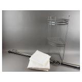 Shower Caddy, (4) Curtains & (3) Rods