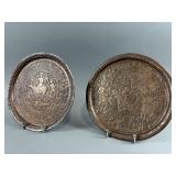 (2) Vintage Copper Trays W/ Embossed Designs