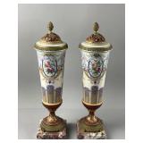 Antq French Sï¿½vres Style Porcelain Mantel Urns