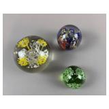 (3) Vintage Glass Confetti & Floral Paperweights