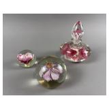 (3) Vintage Glass Floral Paperweights