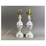 Vtg White Floral Porcelain Lamps