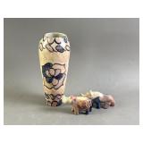 Ceramic Floral Vase & Hippopotamus Figures