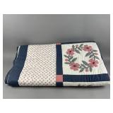 Vintage Handmade Pink Floral Wreath Quilt