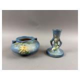 Vtg Roseville Pottery Vase & Candlestick Holder