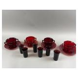 Vintage Ruby Red Glass Cups, Saucers & More
