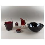 Vintage Ruby Red Glass Bowl, Ice Bucket & More